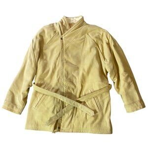 Vintage Geronimo Heavy Leather Beige Coat Faux Fur Collar XL